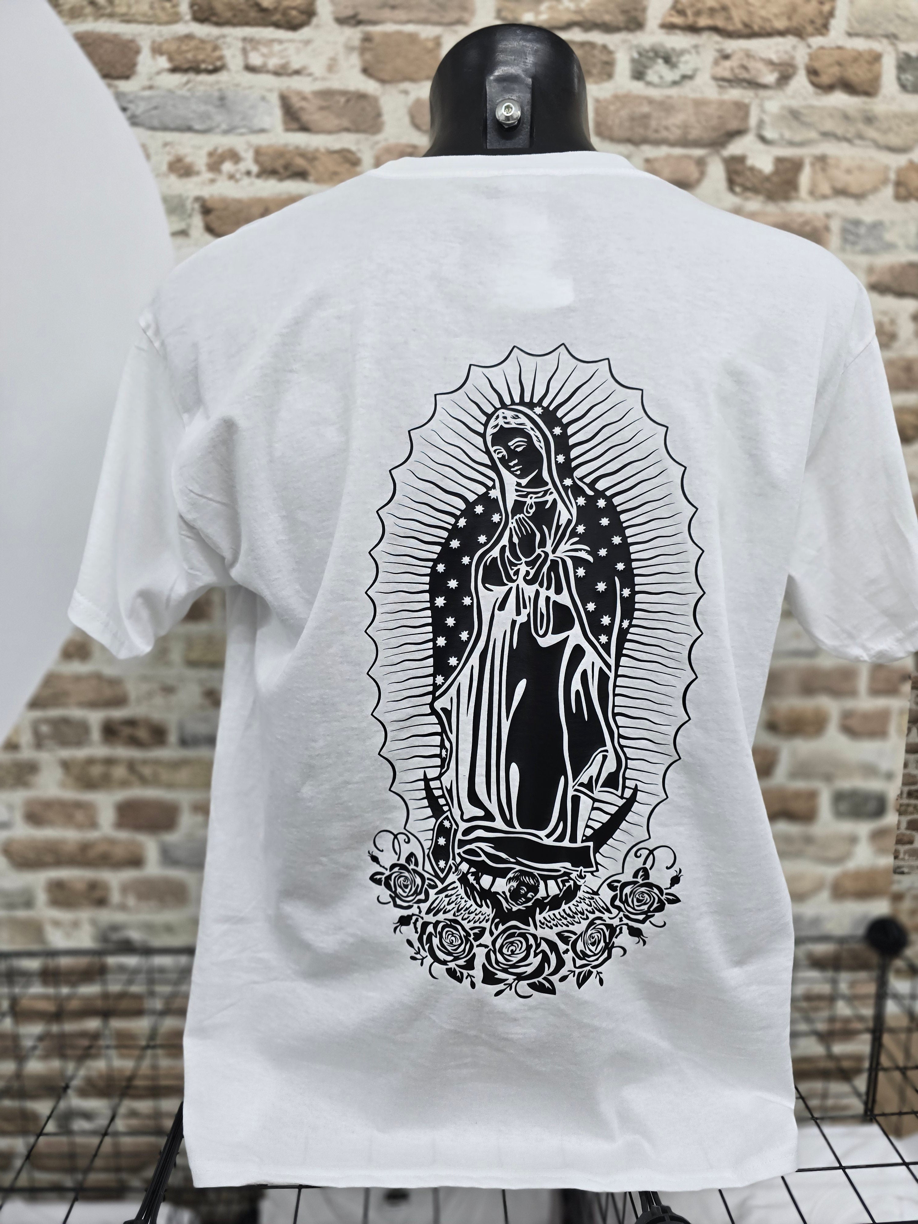 Camiseta Blanca Virgen de Guadalupe Vinilo - Camiseta Religiosa