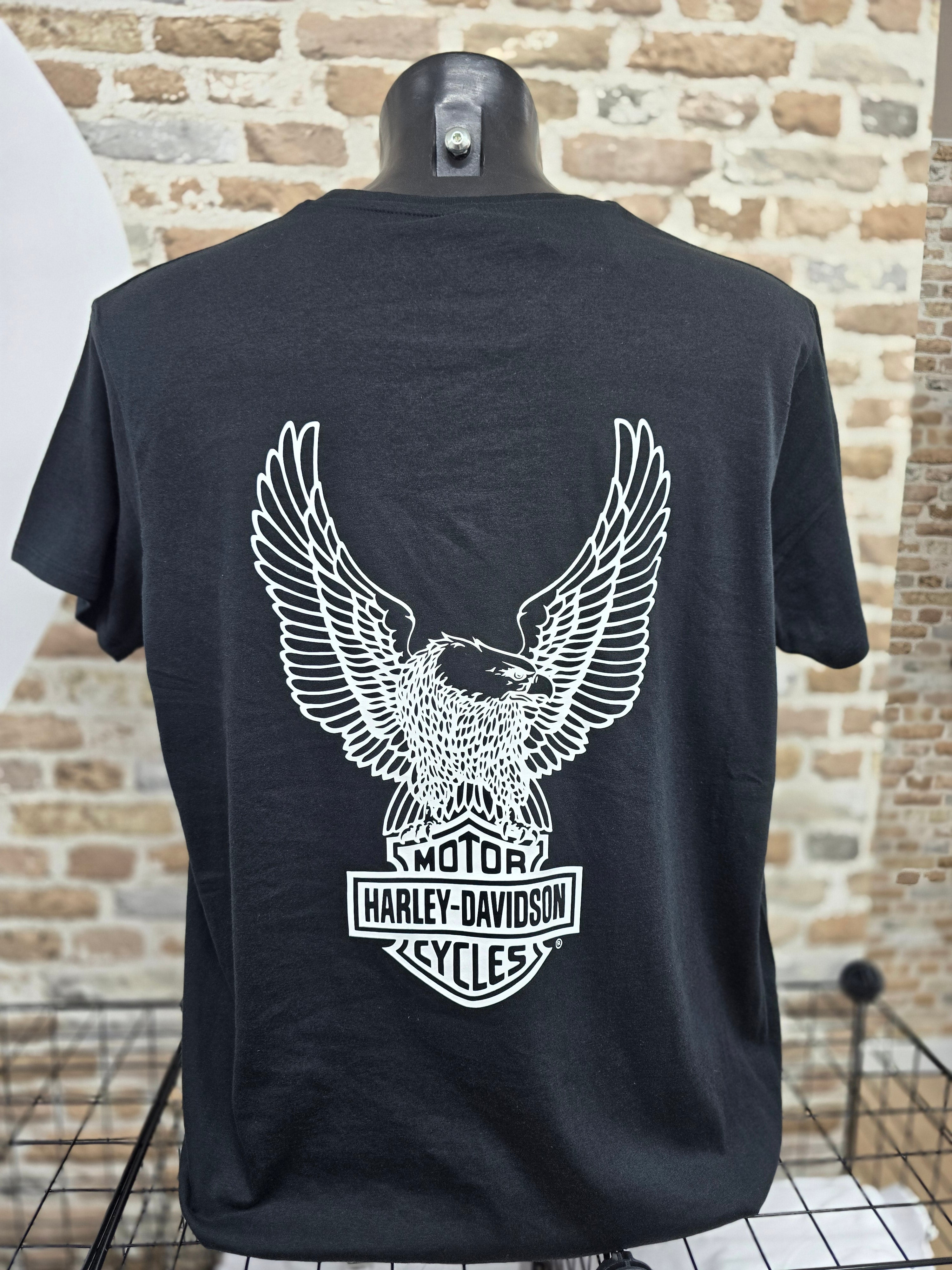 Camiseta Harley Davidson Águila Escudo Vinilo Negro