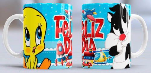 Taza de cerámica con diseño de Silvestre y Piolin Bebes