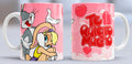 Taza de cerámica con diseño de Bugs Bunny y Lola Bunny