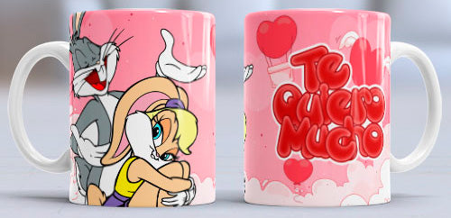 Taza de cerámica con diseño de Bugs Bunny y Lola Bunny