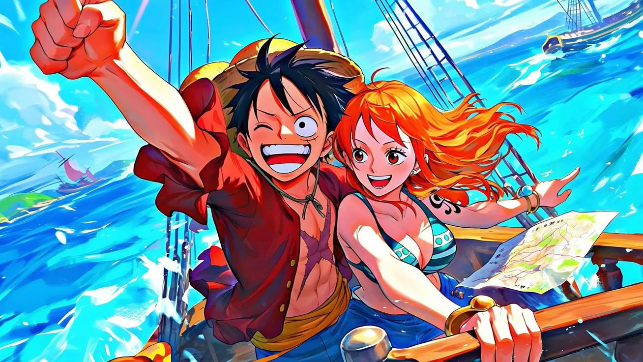 Lámina de Aluminio Luffy y Nami en el Barco One Piece