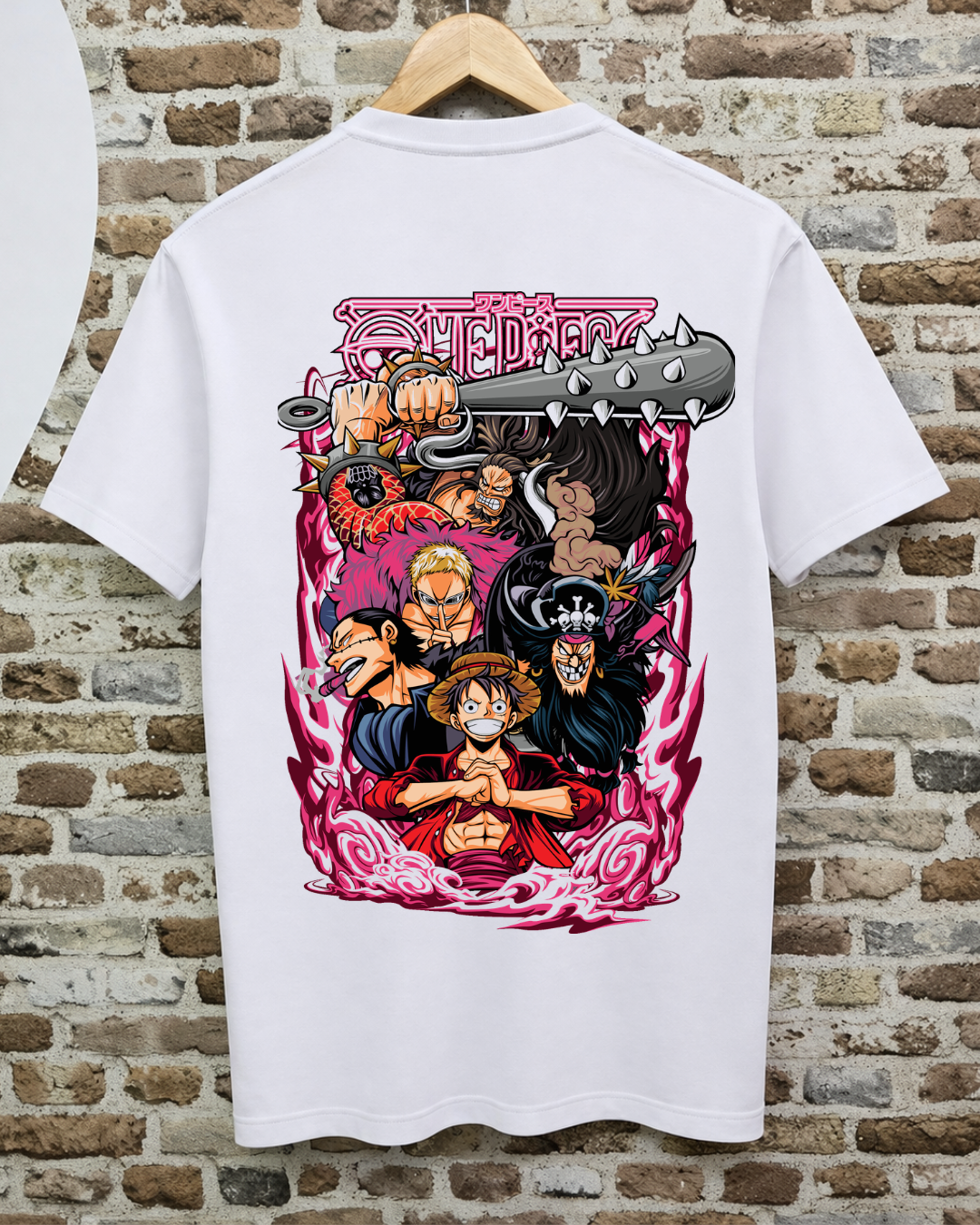 Camiseta One Piece Blanca - Villanos y Héroes: Kaido, Luffy, Doflamingo, Mihawk