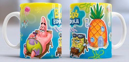Taza de cerámica con diseño de Patrick Star con Bob Esponja