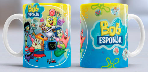 Taza de cerámica con diseño de todos los personajes de Bob Esponja