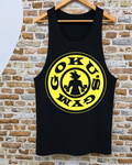 Camiseta tirantes gym Goku's Gym logo circular amarillo negro