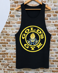 Camiseta tirantes gym Gold's Gym Vegeta SSJ logo dorado negro