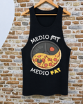Camiseta tirantes gym Medio Fit Medio Fat yin yang pizza disco negro