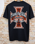 Espalda camiseta negra South Side Choppers cruz maltesa roja Johannesburg South Africa