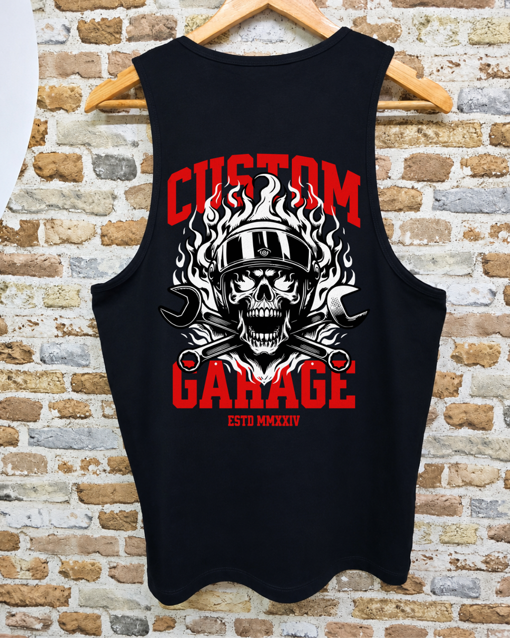 Camiseta Sin Mangas Custom Garage ESTD MMXXIV - Trasera