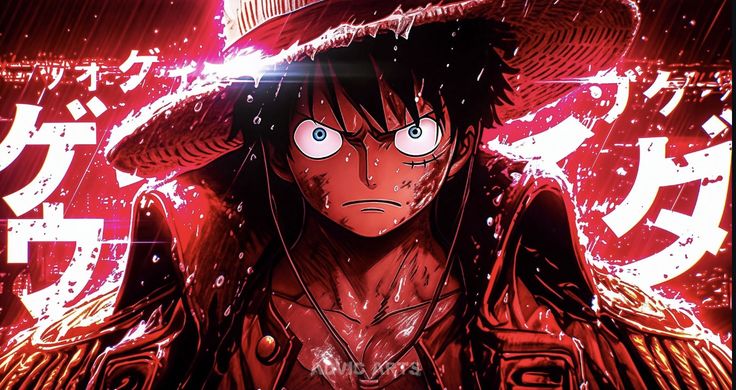 Lámina de Aluminio Luffy con Letras Japonesas Neón