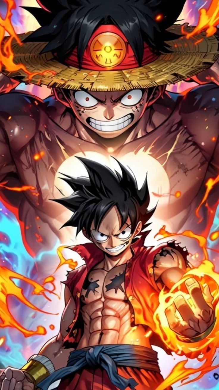 Lámina de Aluminio Luffy Guerrero con Llamas de Fuego