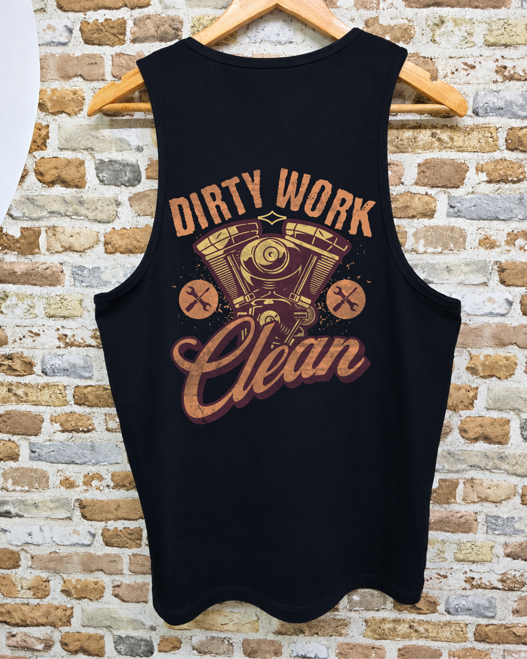Camiseta Sin Mangas Dirty Work Clean Motor V-Twin Vintage - Trasera