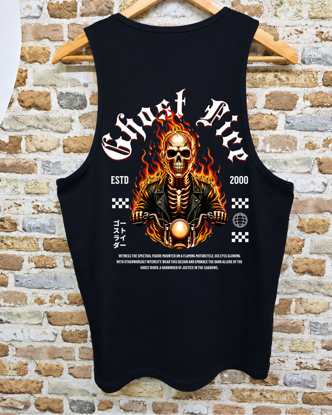 Camiseta Sin Mangas Ghost Fire Calavera Moto Llamas - Trasera