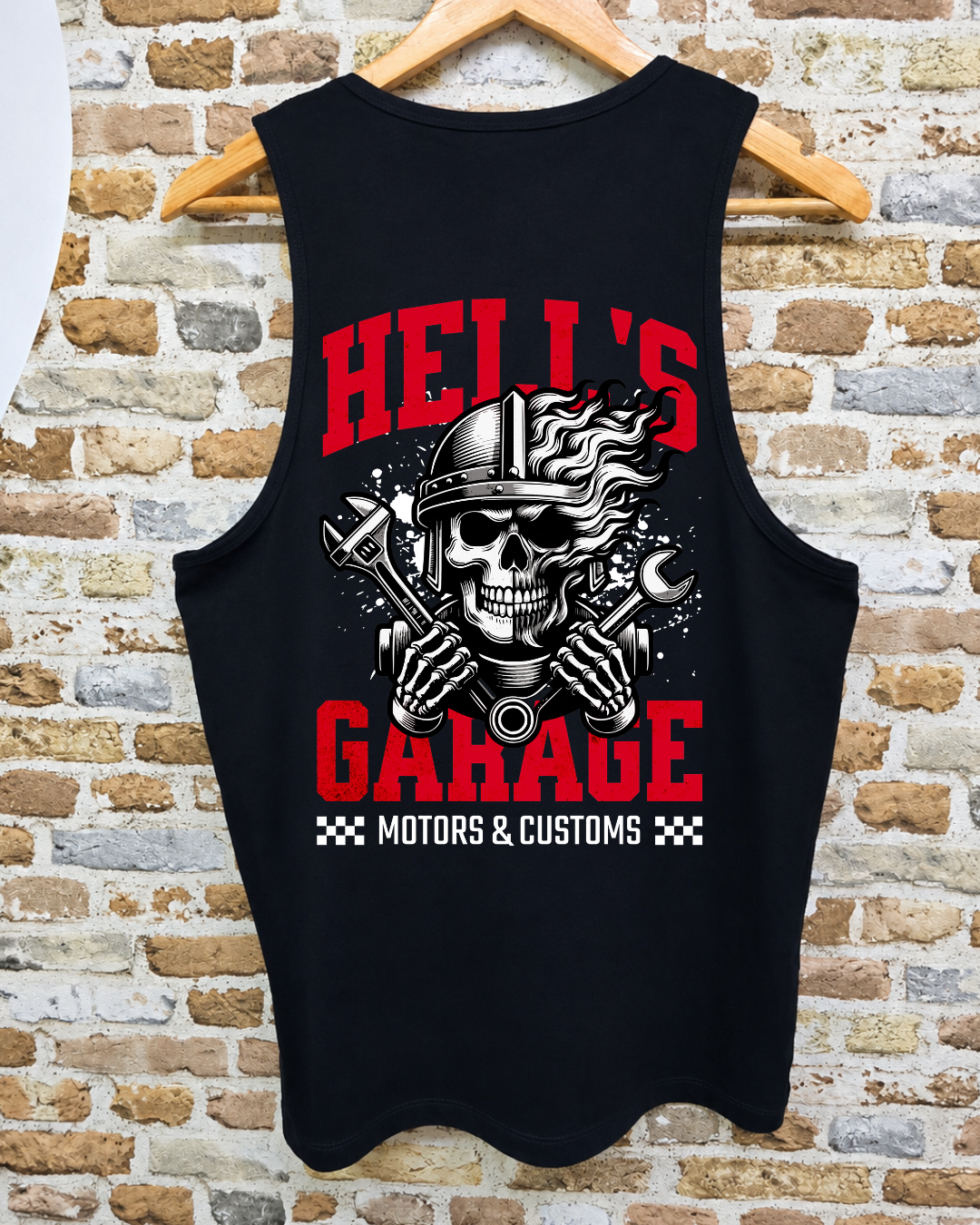 Camiseta Sin Mangas Hell's Garage Motors & Customs Calavera Roja