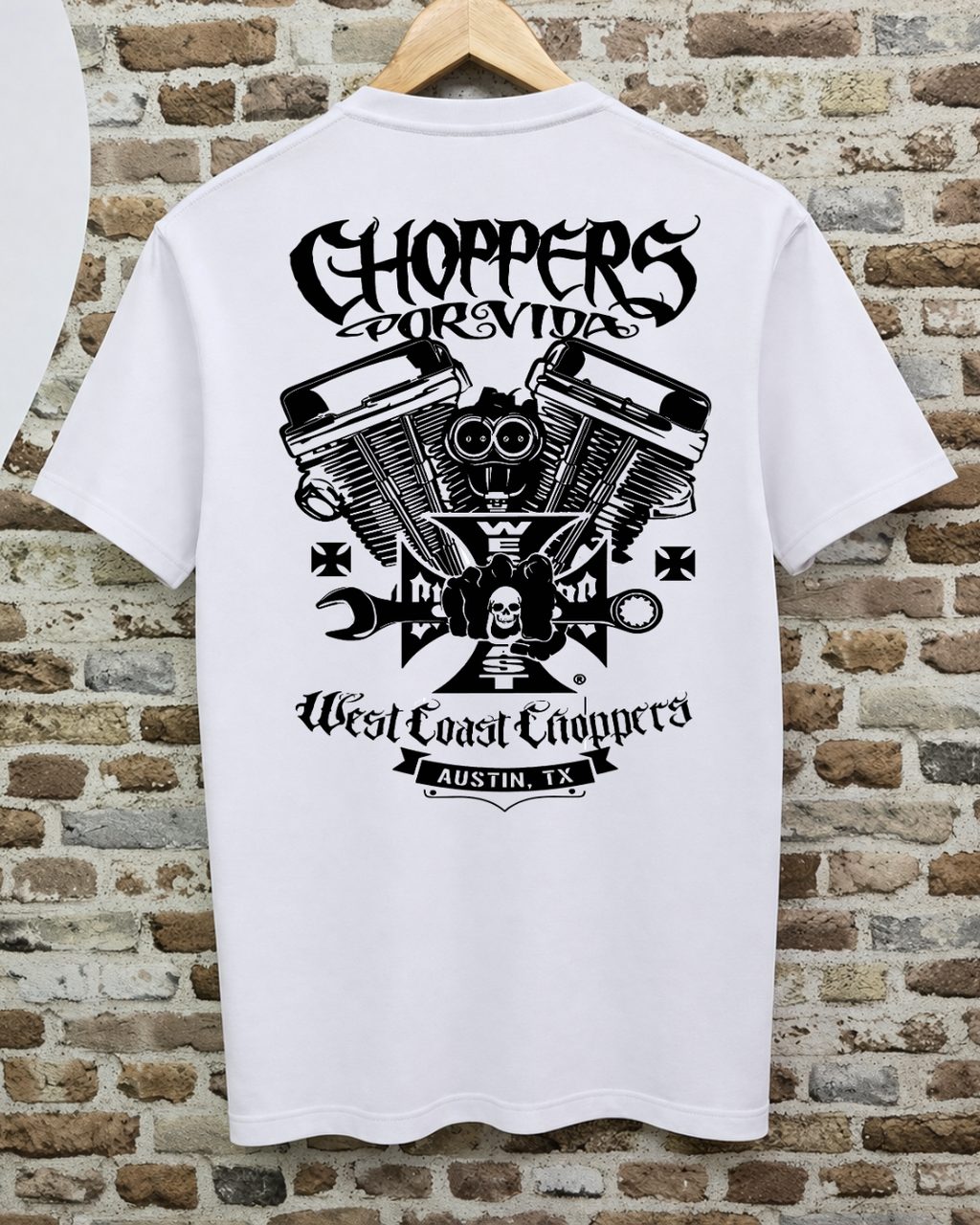 Camiseta West Coast Choppers - Choppers Por Vida Trasera (Blanca)